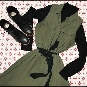 Amy green sleeveless button down collars dress